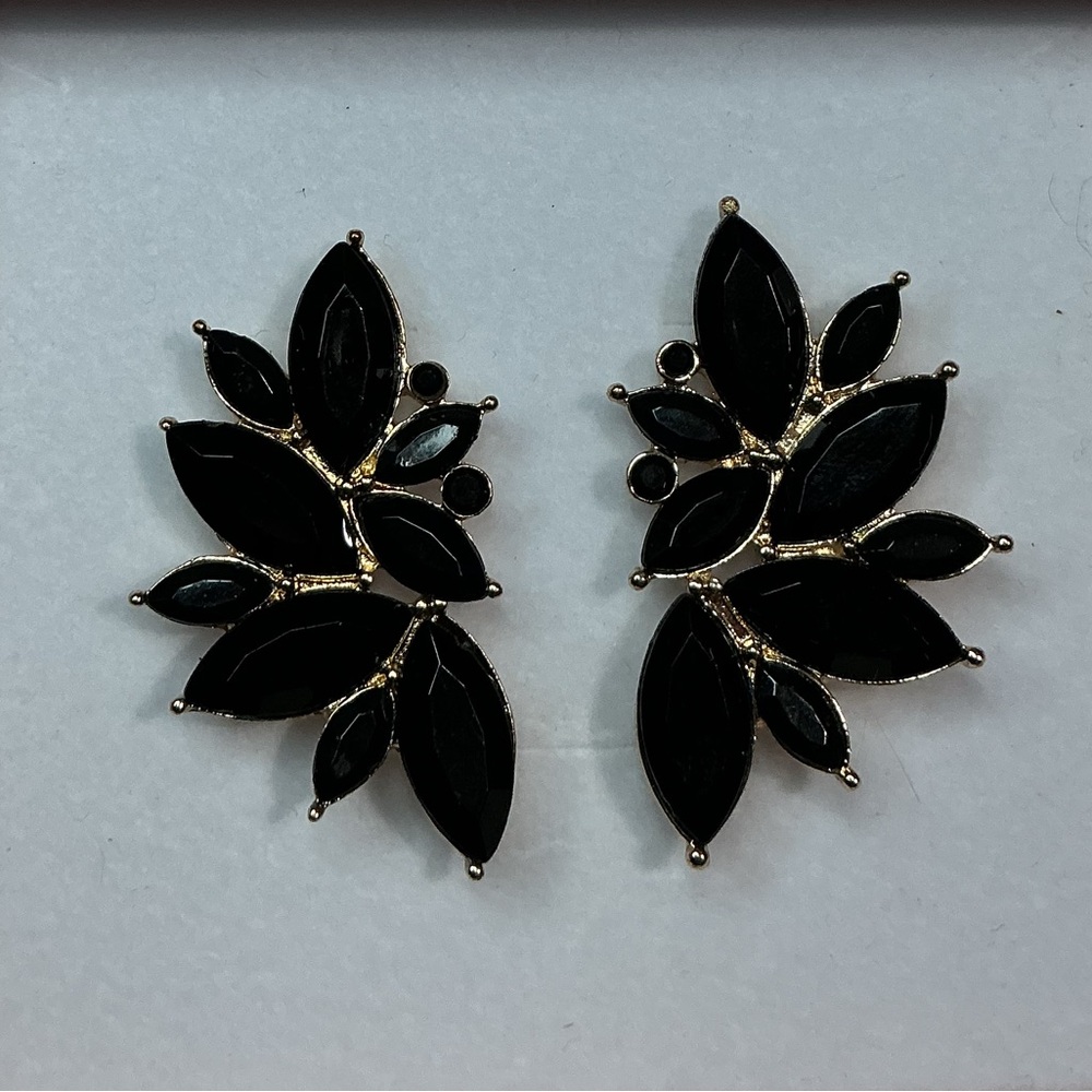 Black Marquise Crystal Leaf Ear Climber Crawler Earrings Statement Post Back